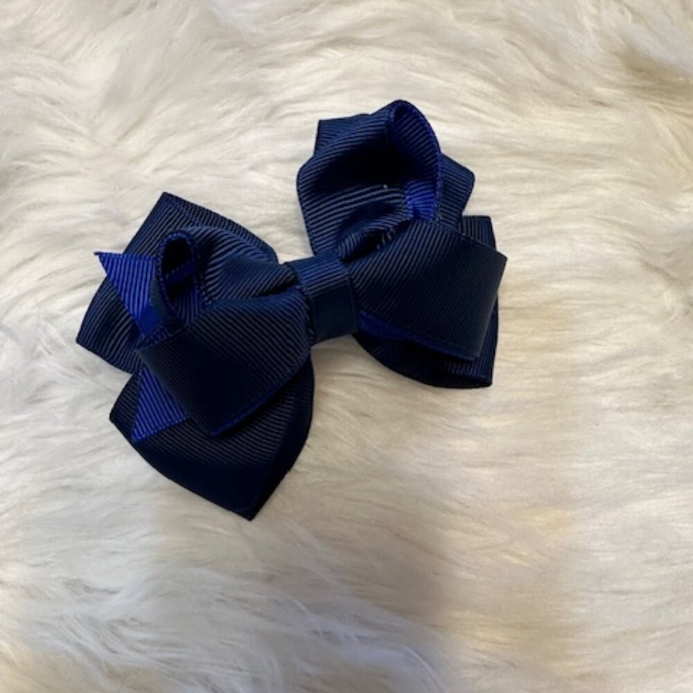 Navy Blue 4" Double Stacked Boutique Bow on Spring Barrett   7854  Handmade NWT